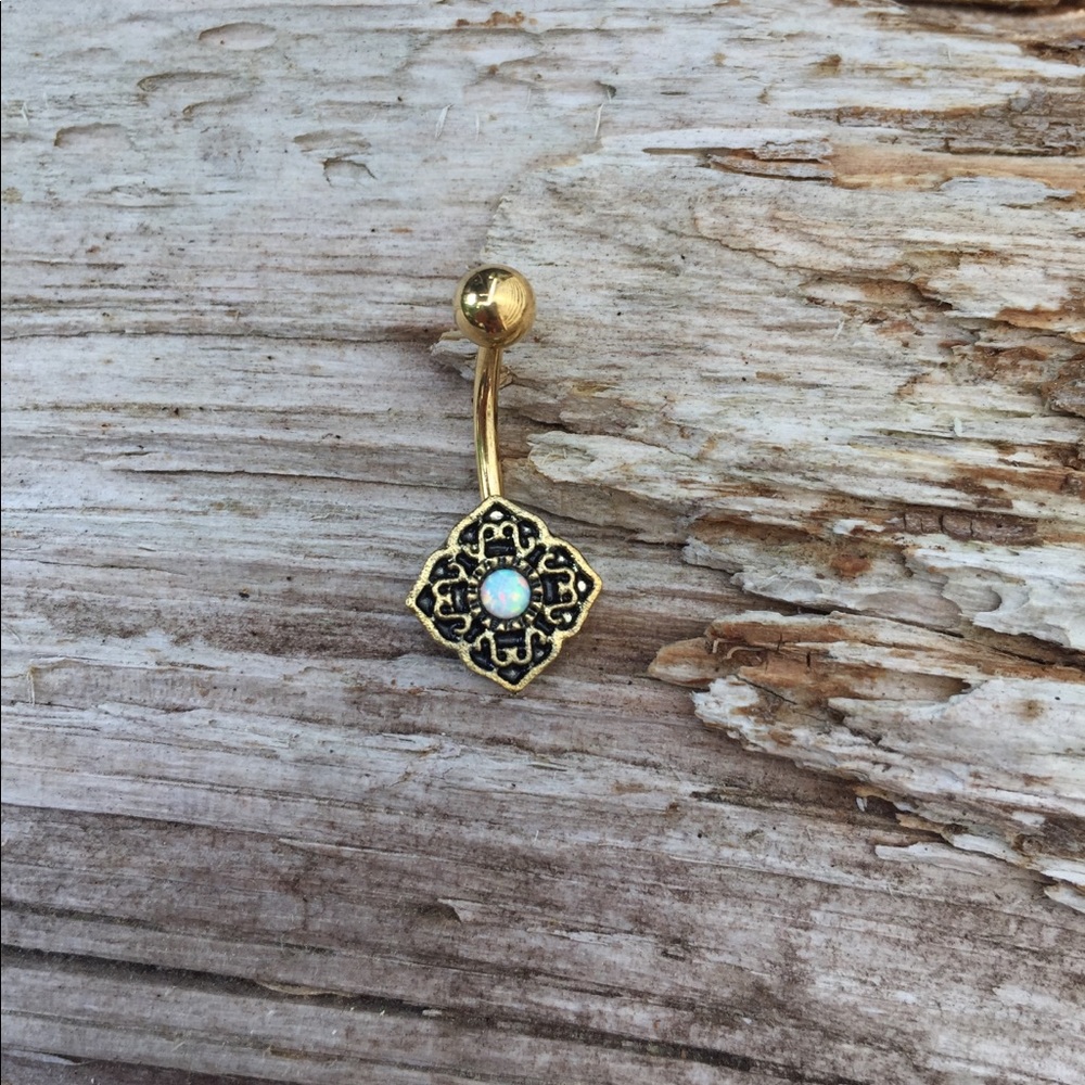 Gold Opal Belly Button Navel Ring